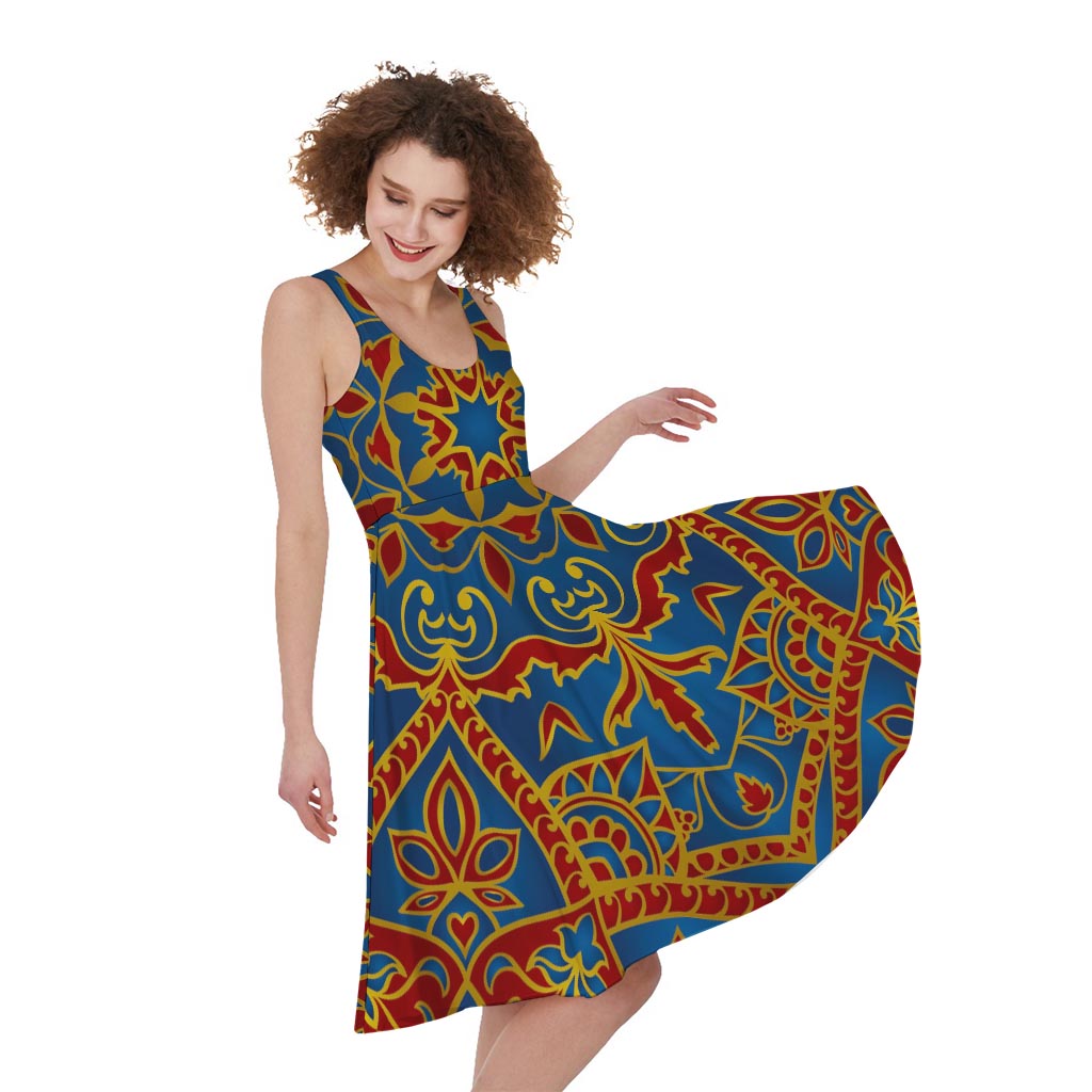 Bohemian Indian Mandala Pattern Print Women's Sleeveless Dress