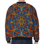 Bohemian Indian Mandala Pattern Print Zip Sleeve Bomber Jacket