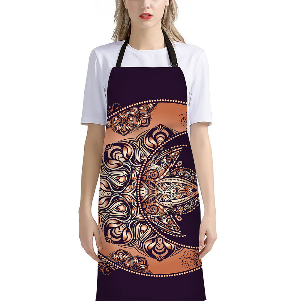 Bohemian Moon And Sun Print Bib Apron With Pocket