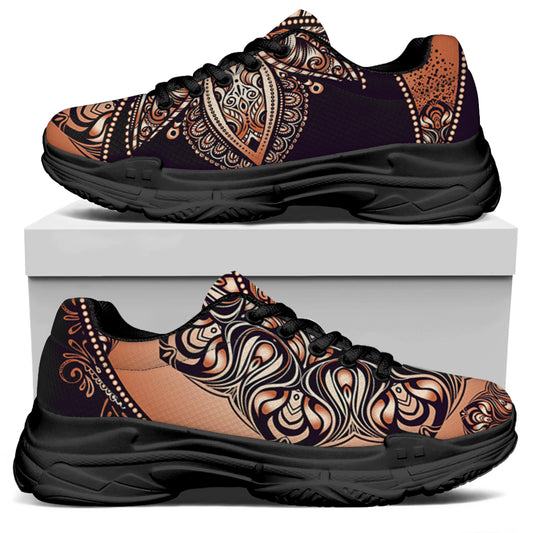 Bohemian Moon And Sun Print Black Chunky Shoes