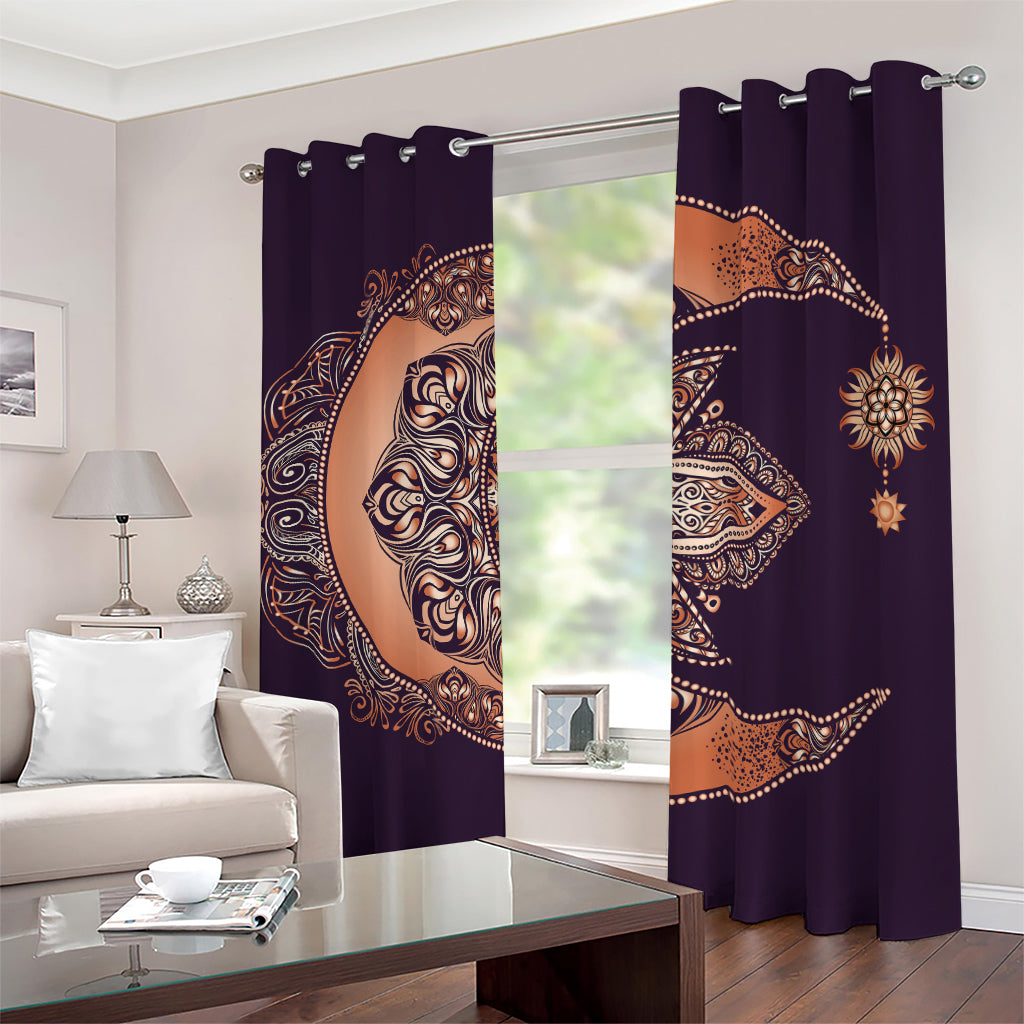 Bohemian Moon And Sun Print Blackout Grommet Curtains