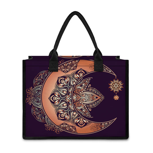 Bohemian Moon And Sun Print Canvas Tote Bag