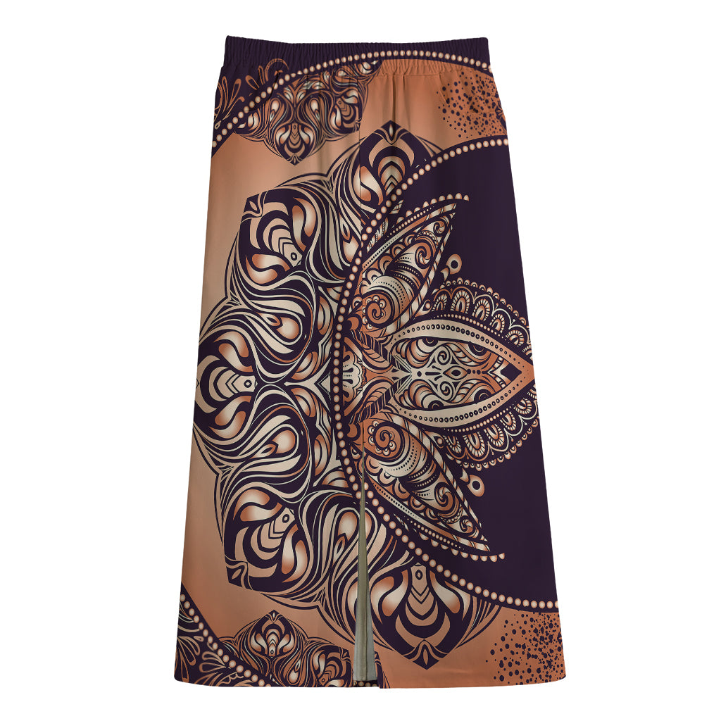 Bohemian Moon And Sun Print Cotton Front Slit Maxi Skirt