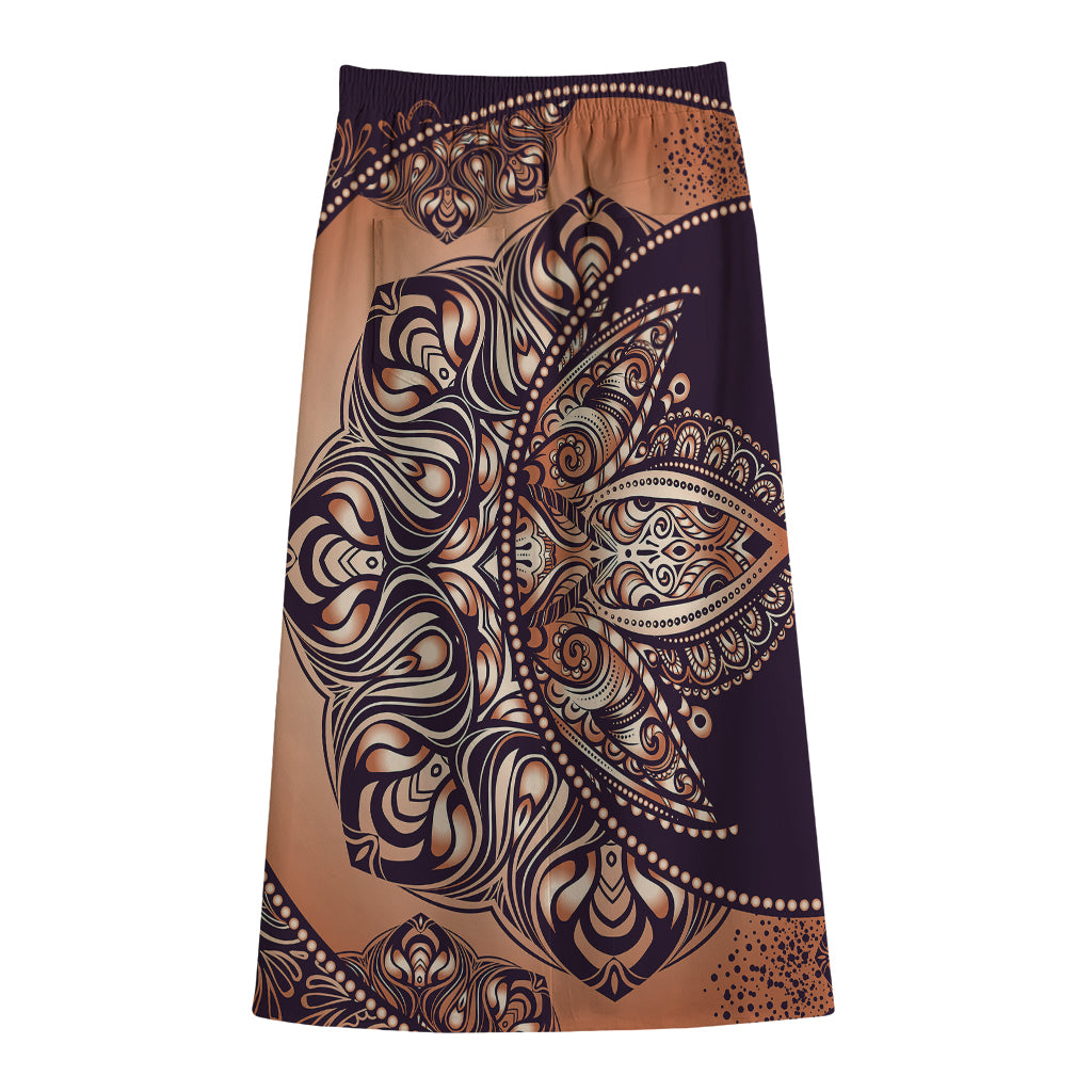Bohemian Moon And Sun Print Cotton Front Slit Maxi Skirt