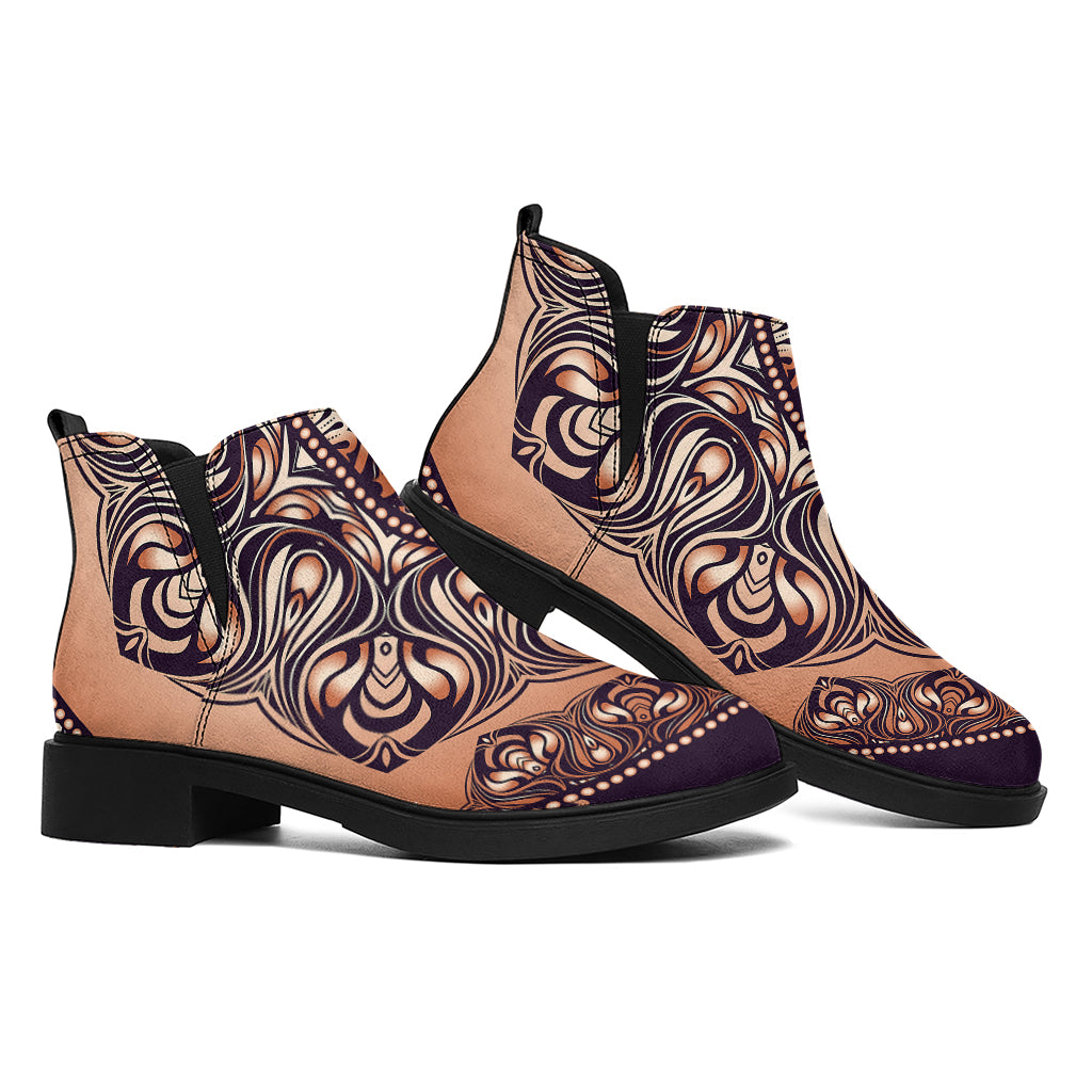 Bohemian Moon And Sun Print Flat Ankle Boots