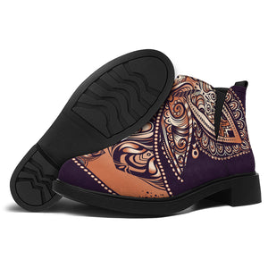 Bohemian Moon And Sun Print Flat Ankle Boots