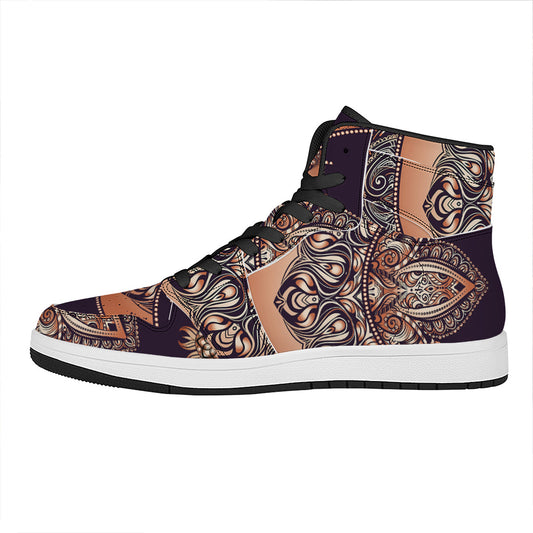 Bohemian Moon And Sun Print High Top Leather Sneakers