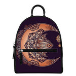 Bohemian Moon And Sun Print Leather Backpack