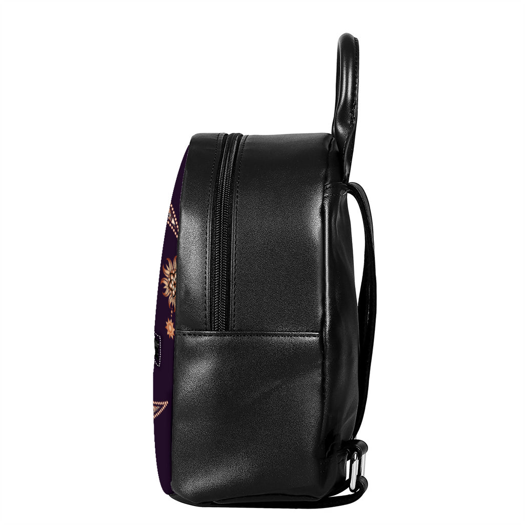 Bohemian Moon And Sun Print Leather Backpack