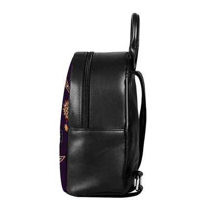 Bohemian Moon And Sun Print Leather Backpack