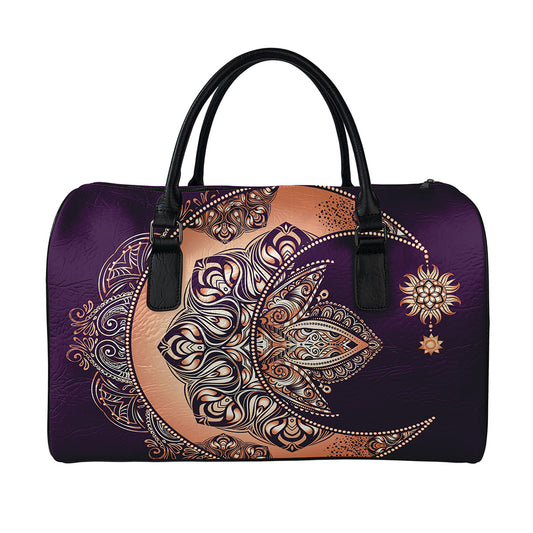 Bohemian Moon And Sun Print Leather Duffle Bag