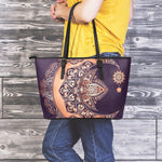 Bohemian Moon And Sun Print Leather Tote Bag