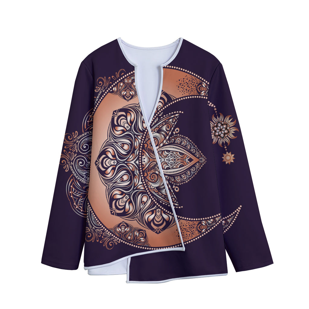 Bohemian Moon And Sun Print Long Sleeve Short Coat