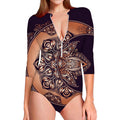 Bohemian Moon And Sun Print Long Sleeve Swimsuit