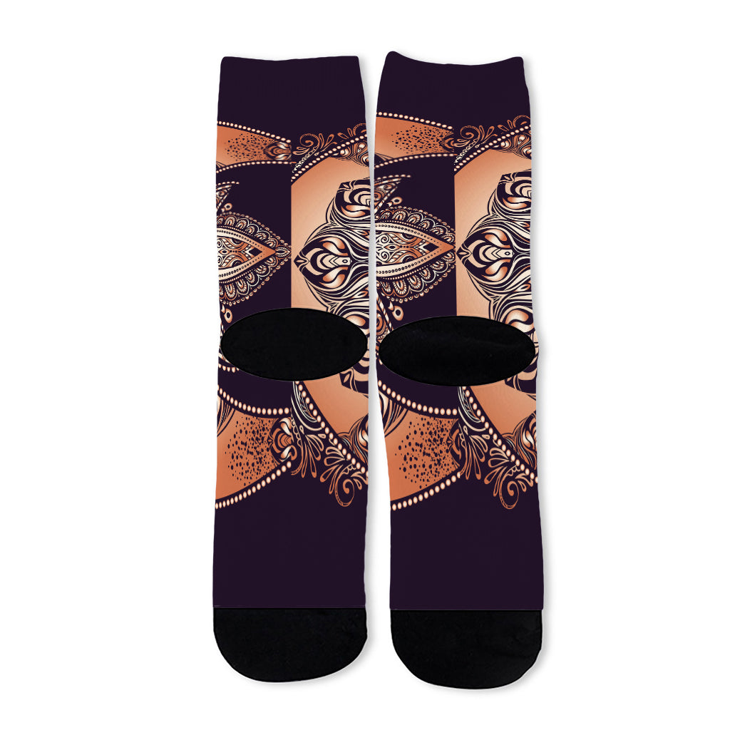 Bohemian Moon And Sun Print Long Socks
