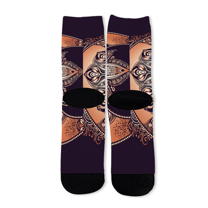 Bohemian Moon And Sun Print Long Socks