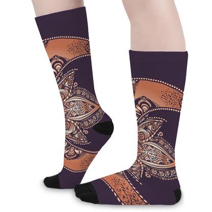 Bohemian Moon And Sun Print Long Socks