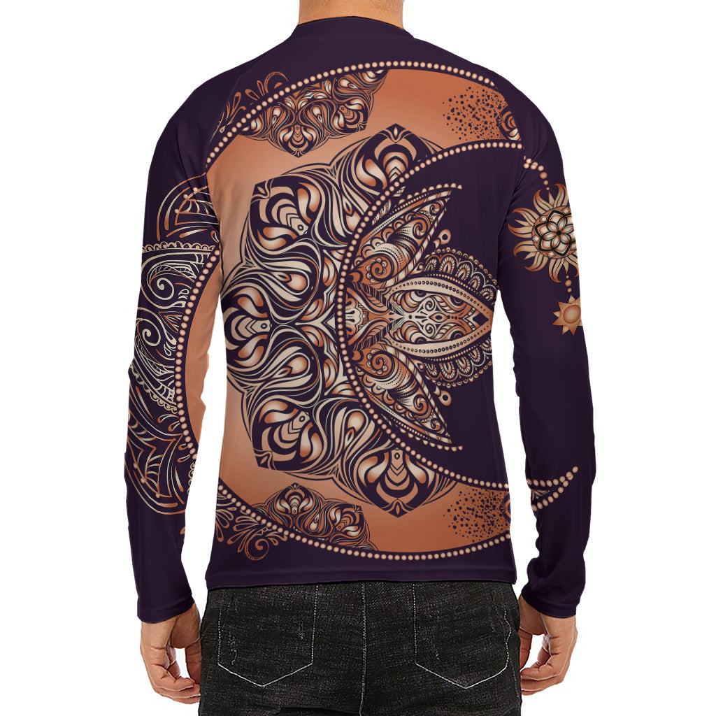 Bohemian Moon And Sun Print Men's Long Sleeve Rash Guard