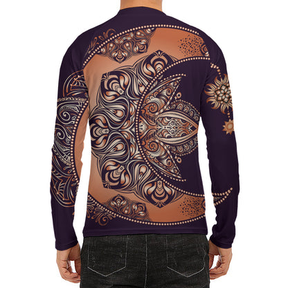 Bohemian Moon And Sun Print Men's Long Sleeve Rash Guard