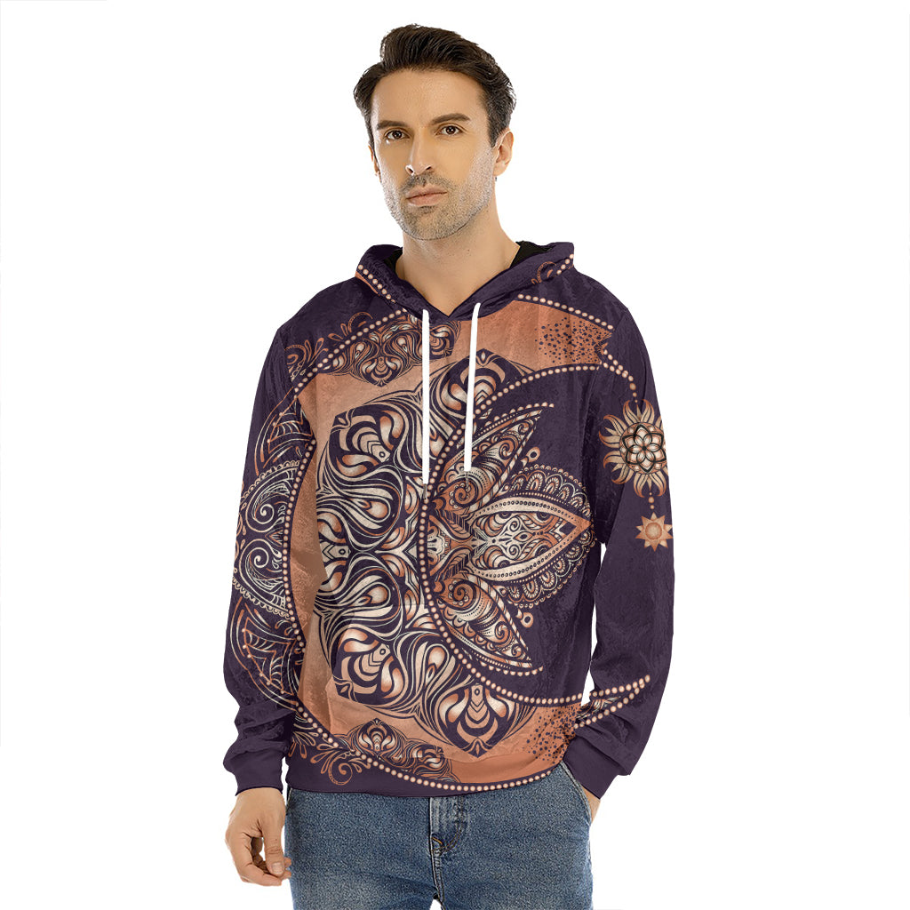 Bohemian Moon And Sun Print Men's Velvet Pullover Hoodie
