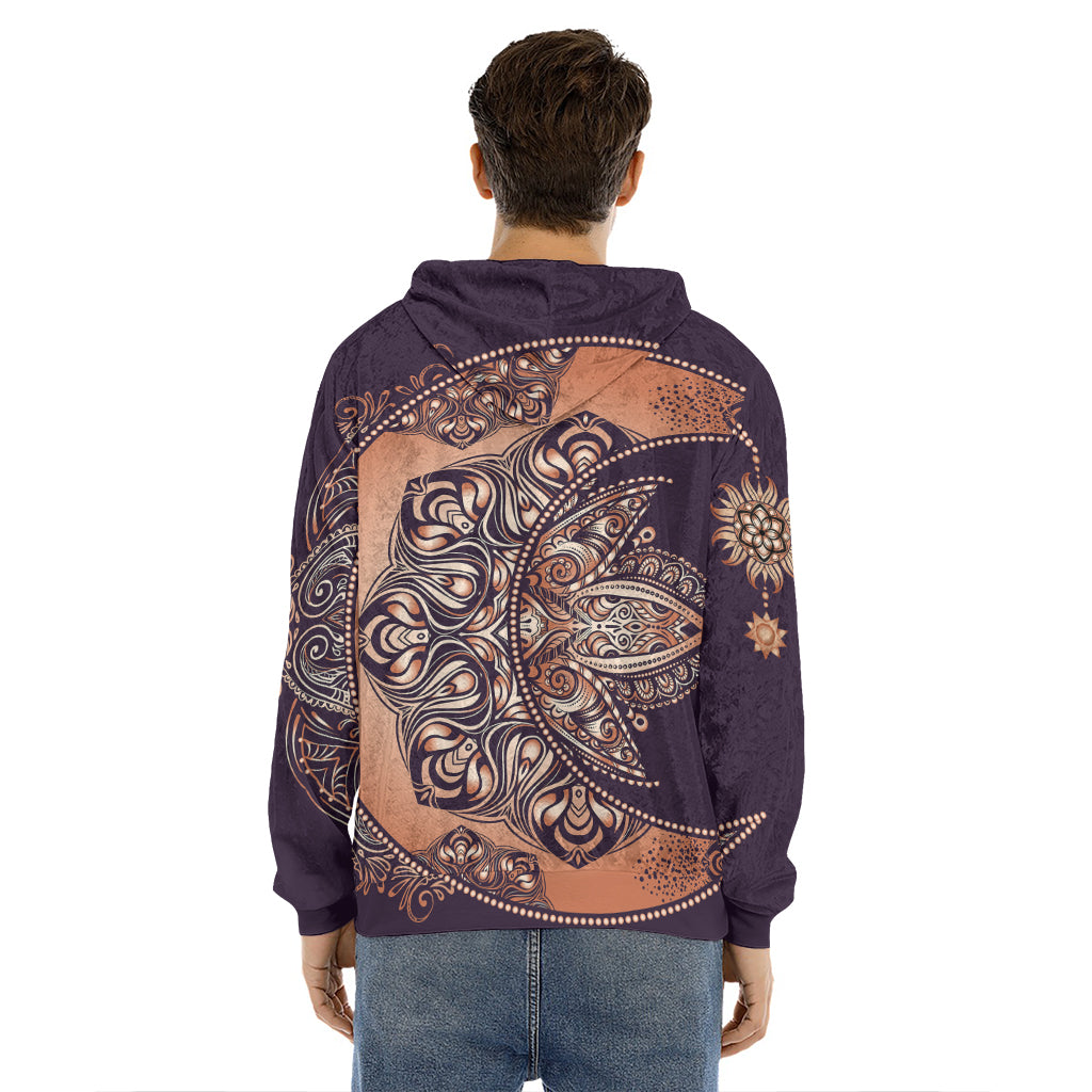 Bohemian Moon And Sun Print Men's Velvet Pullover Hoodie