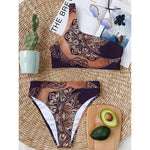 Bohemian Moon And Sun Print One Shoulder Bikini Top