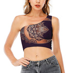 Bohemian Moon And Sun Print One Shoulder Crop Top