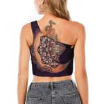 Bohemian Moon And Sun Print One Shoulder Crop Top