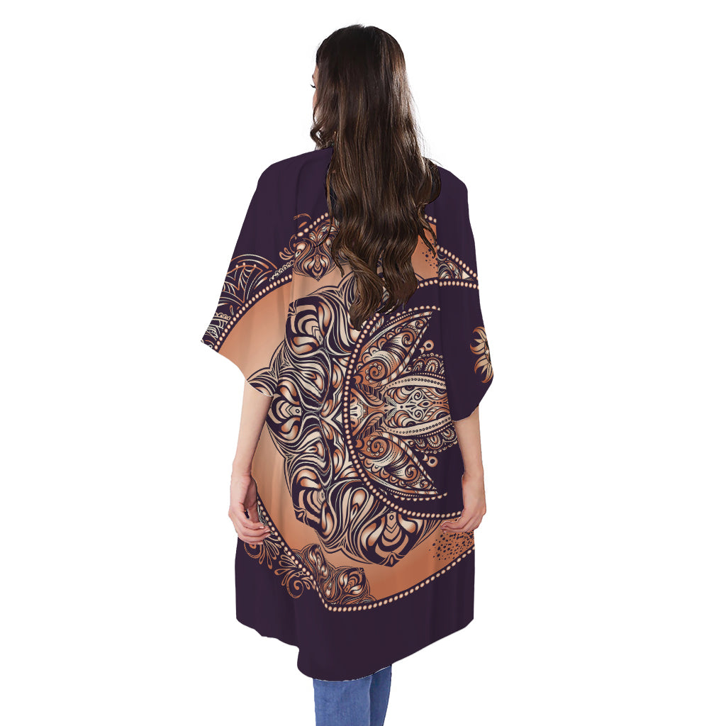 Bohemian Moon And Sun Print Open Front Beach Cover Up