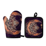Bohemian Moon And Sun Print Oven Mitt And Pot Holder Set
