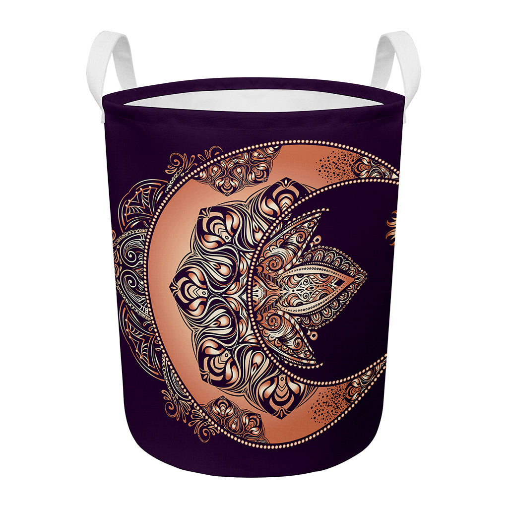 Bohemian Moon And Sun Print Round Laundry Basket