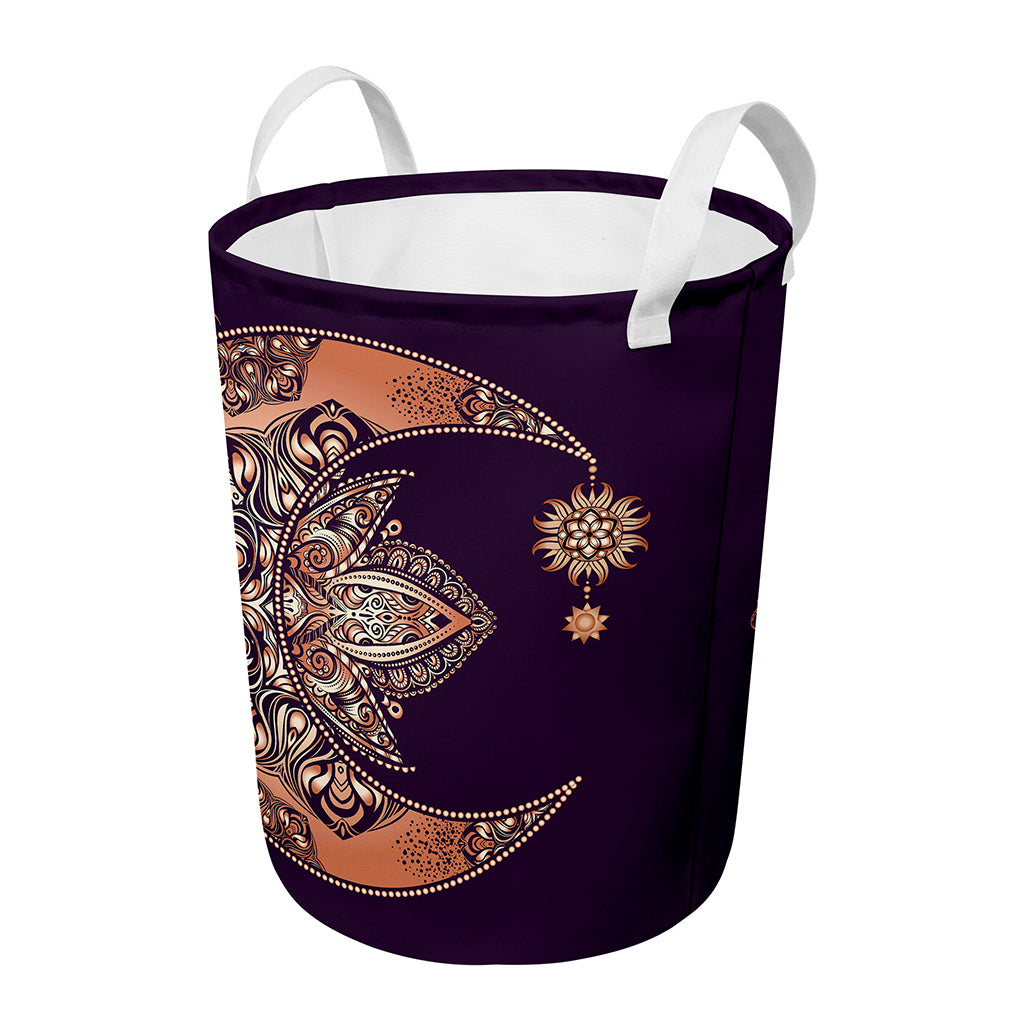 Bohemian Moon And Sun Print Round Laundry Basket