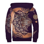 Bohemian Moon And Sun Print Sherpa Lined Zip Up Hoodie