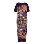 Bohemian Moon And Sun Print Short Sleeve Long Nightdress