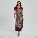 Bohemian Moon And Sun Print Short Sleeve Maxi Dress