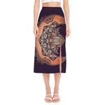 Bohemian Moon And Sun Print Side Slit Midi Skirt