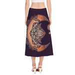 Bohemian Moon And Sun Print Side Slit Midi Skirt