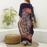 Bohemian Moon And Sun Print Silk V-Neck Kaftan Dress