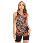 Bohemian Moon And Sun Print Sleeveless One Piece Swimsuit