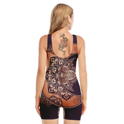 Bohemian Moon And Sun Print Sleeveless One Piece Swimsuit
