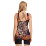 Bohemian Moon And Sun Print Sleeveless One Piece Swimsuit