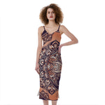Bohemian Moon And Sun Print Slim Fit Midi Cami Dress