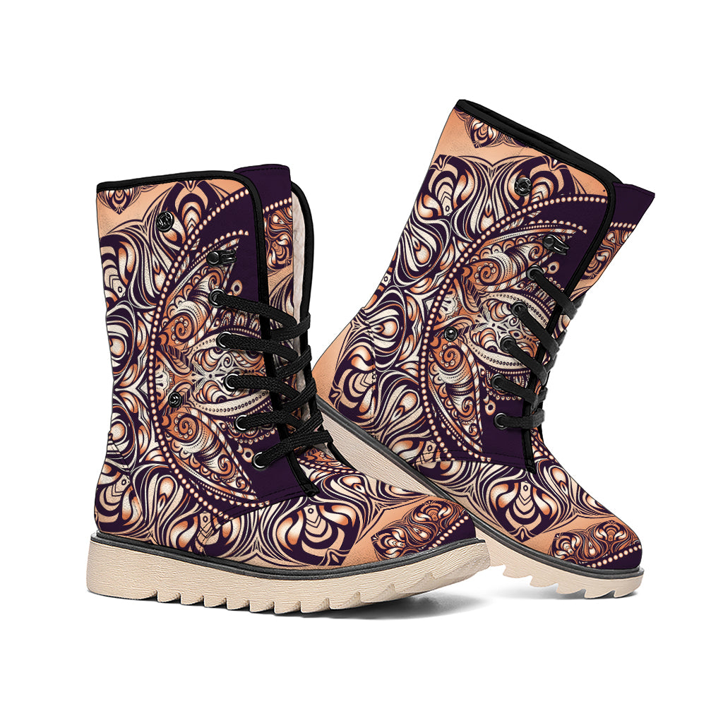 Bohemian Moon And Sun Print Winter Boots