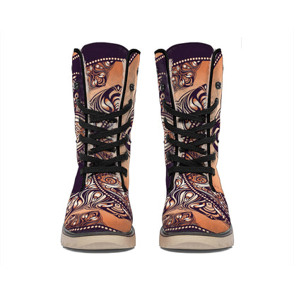 Bohemian Moon And Sun Print Winter Boots