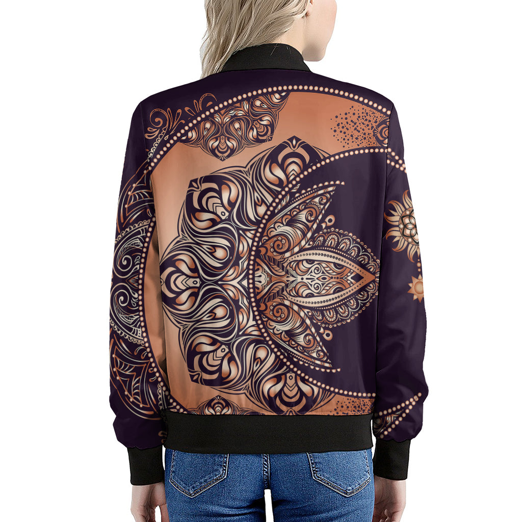 Bohemian Moon And Sun Print Women's Bomber Jacket