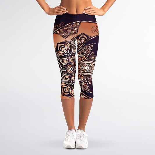 Bohemian Moon And Sun Print Women's Capri Leggings