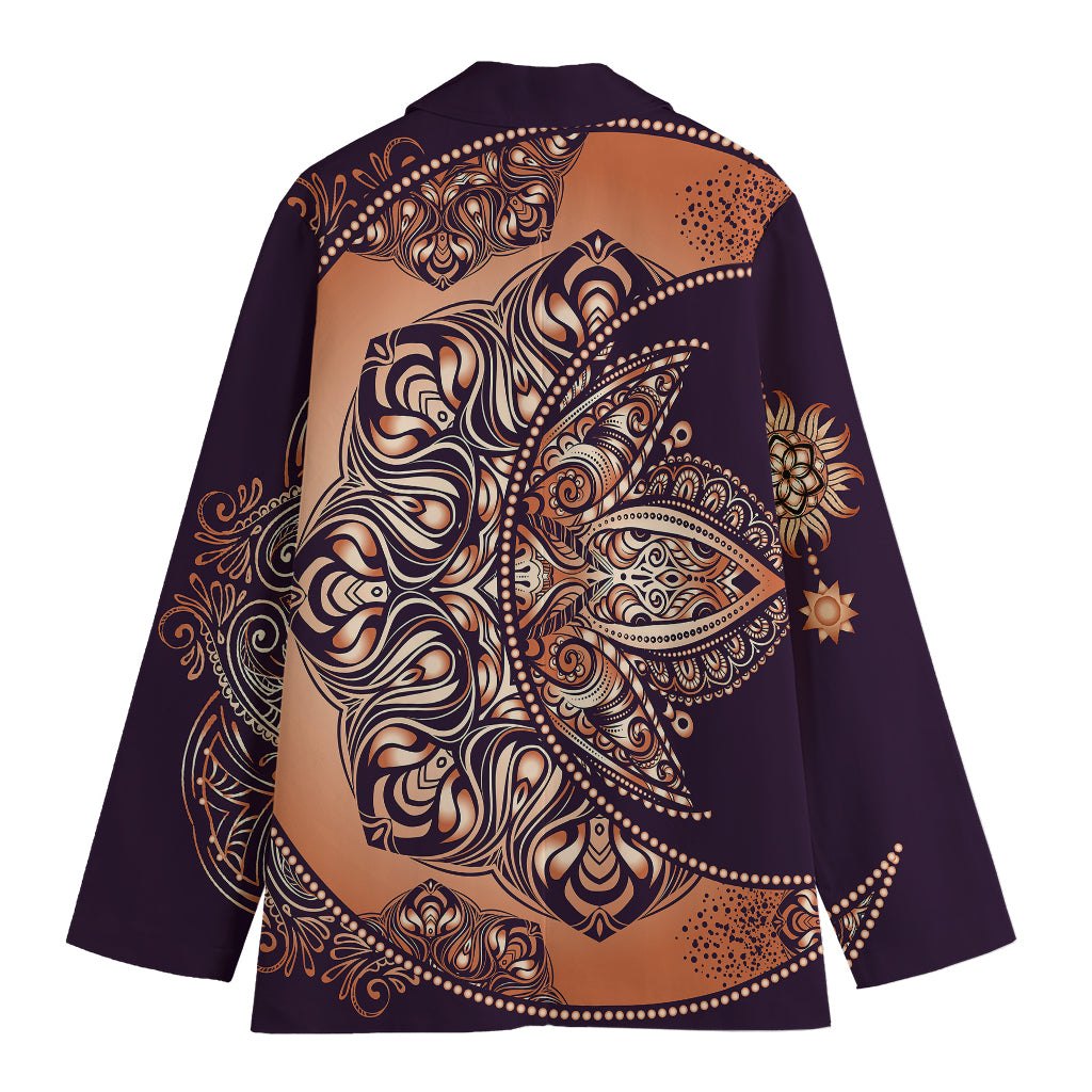 Bohemian Moon And Sun Print Women's Cotton Blazer