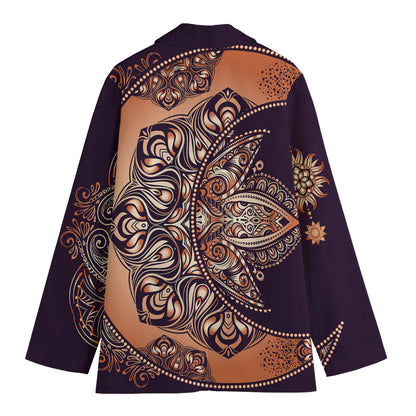 Bohemian Moon And Sun Print Women's Cotton Blazer