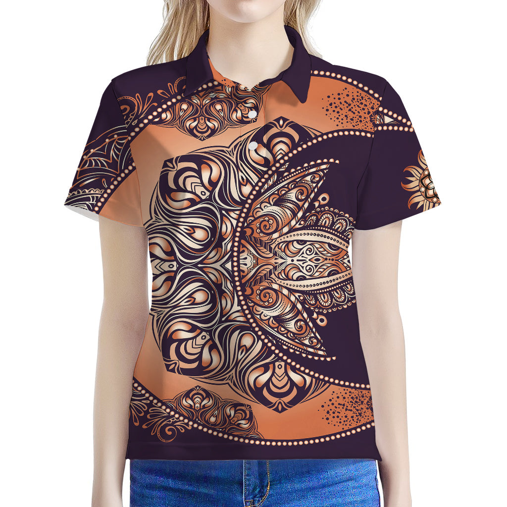 Bohemian Moon And Sun Print Women's Polo Shirt