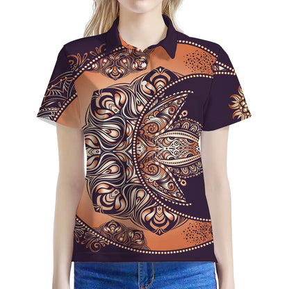 Bohemian Moon And Sun Print Women's Polo Shirt